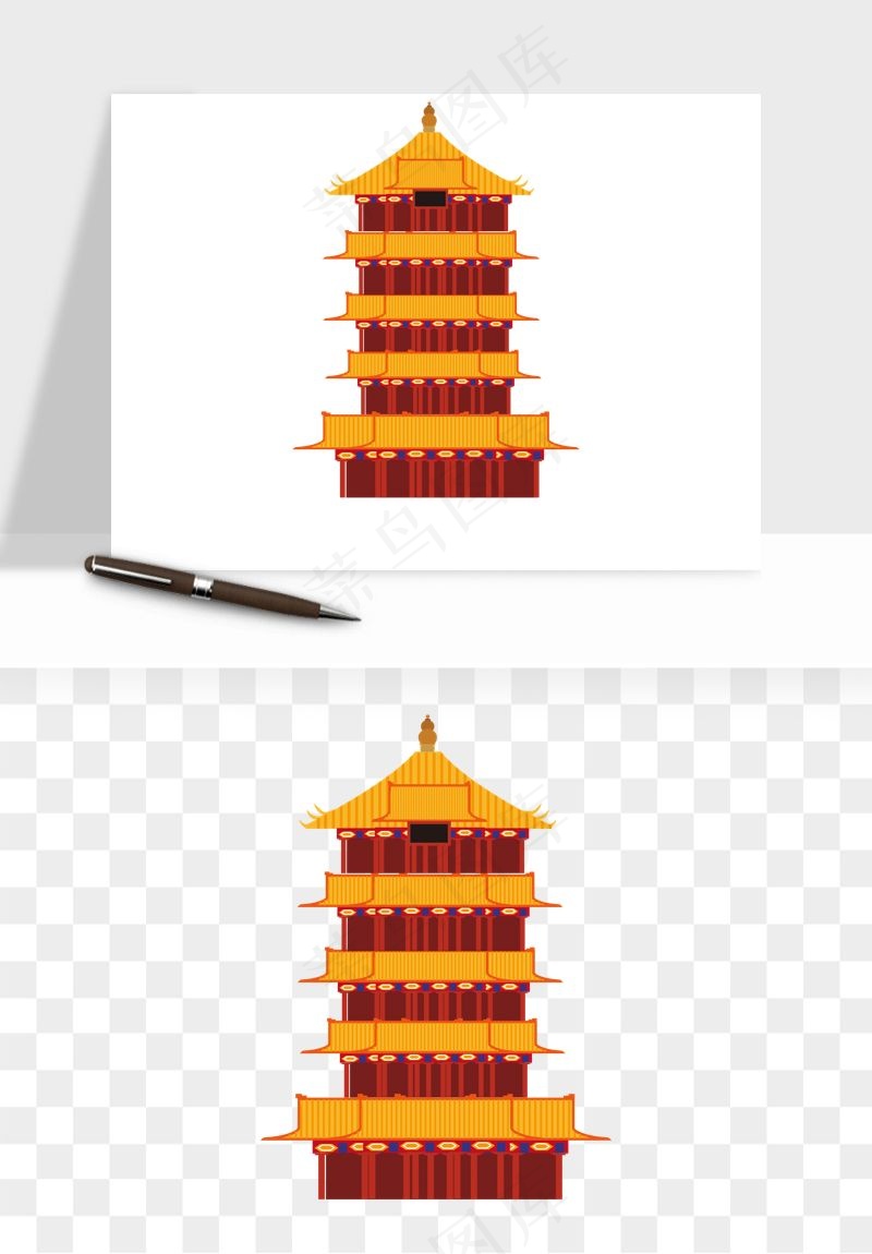 国潮风古建筑古楼古塔鼓楼psd,png免抠图