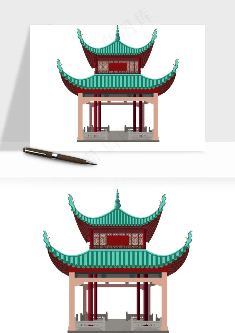 国潮风古建筑古楼古塔鼓楼ai,png免抠图