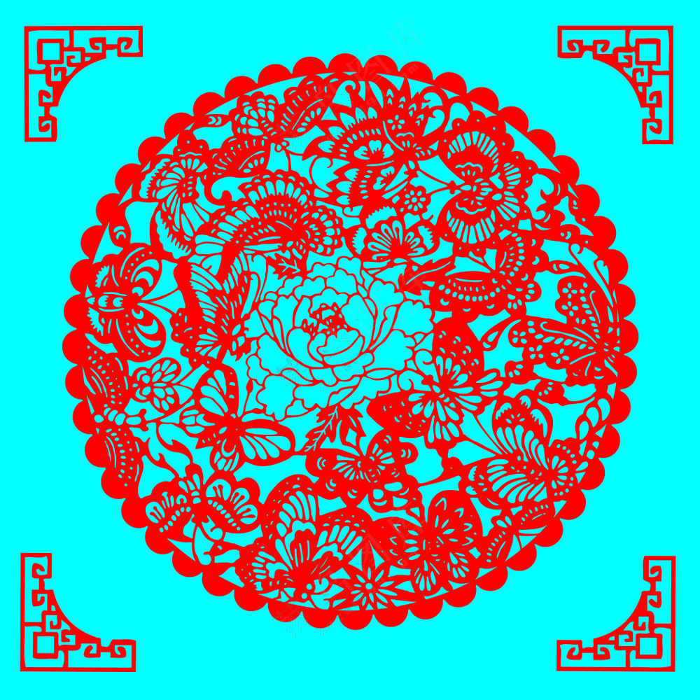 红色简约蝶恋花剪纸
