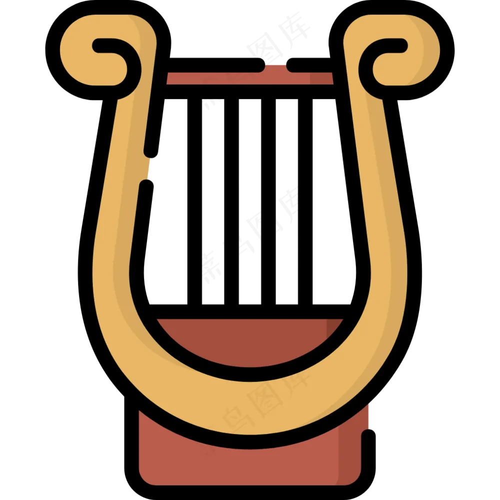 七弦琴 民族乐器 线性彩色图标
