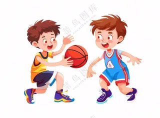 打篮球的少年学生儿童运动卡通人物插画免抠