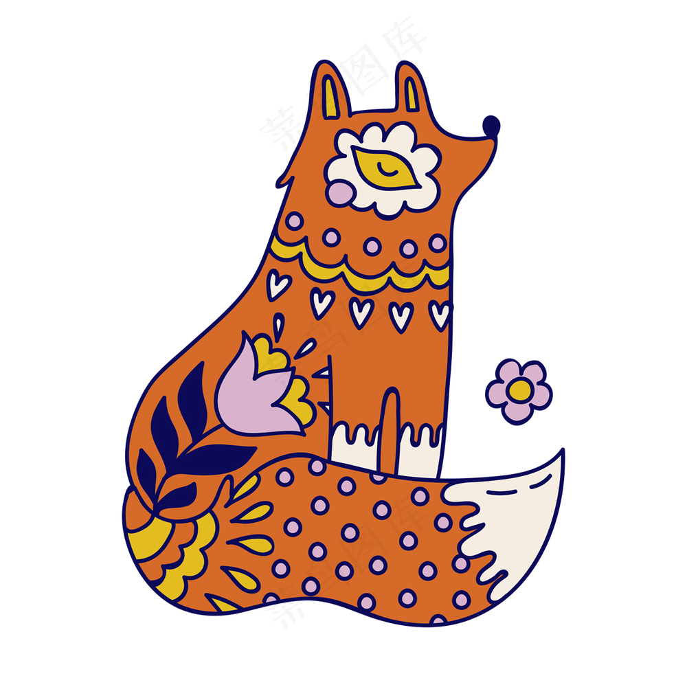 红色小狐狸 民族风装饰小元素