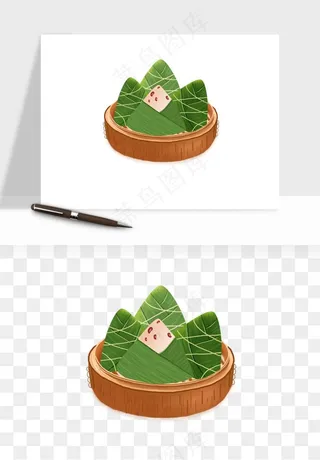 国潮粽子手绘肉粽png免抠