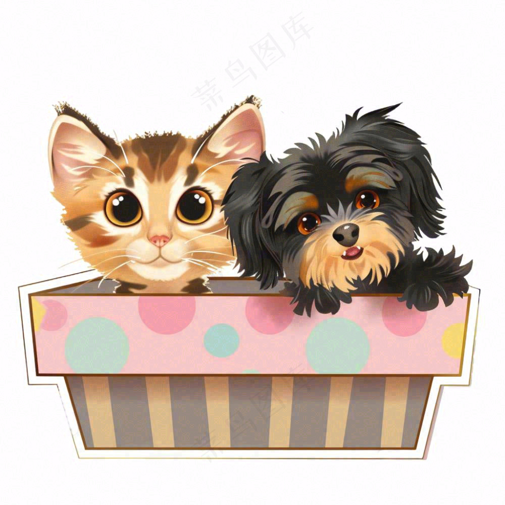 小狗小猫宠物动物卡通插画免抠
