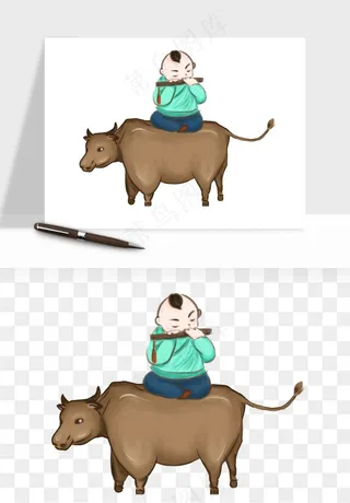 牧童放牛的孩子png免抠