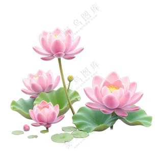 粉色的莲花在荷叶上盛开