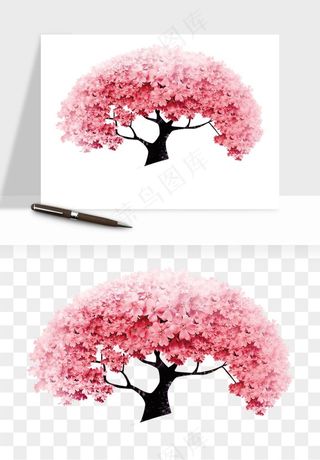 手绘浪漫花树桃花树png免抠