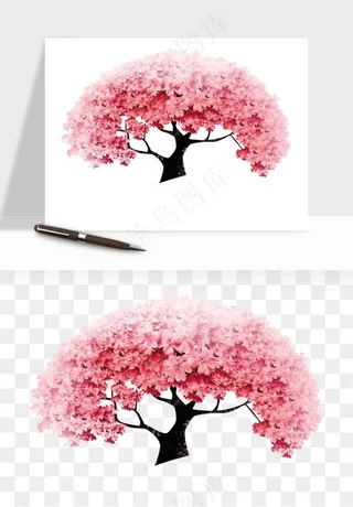 手绘浪漫花树桃花树png免抠