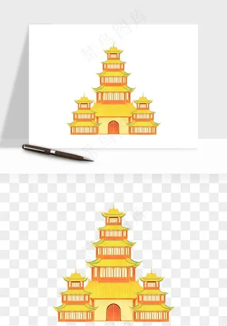 国潮高塔古塔楼建筑png免抠