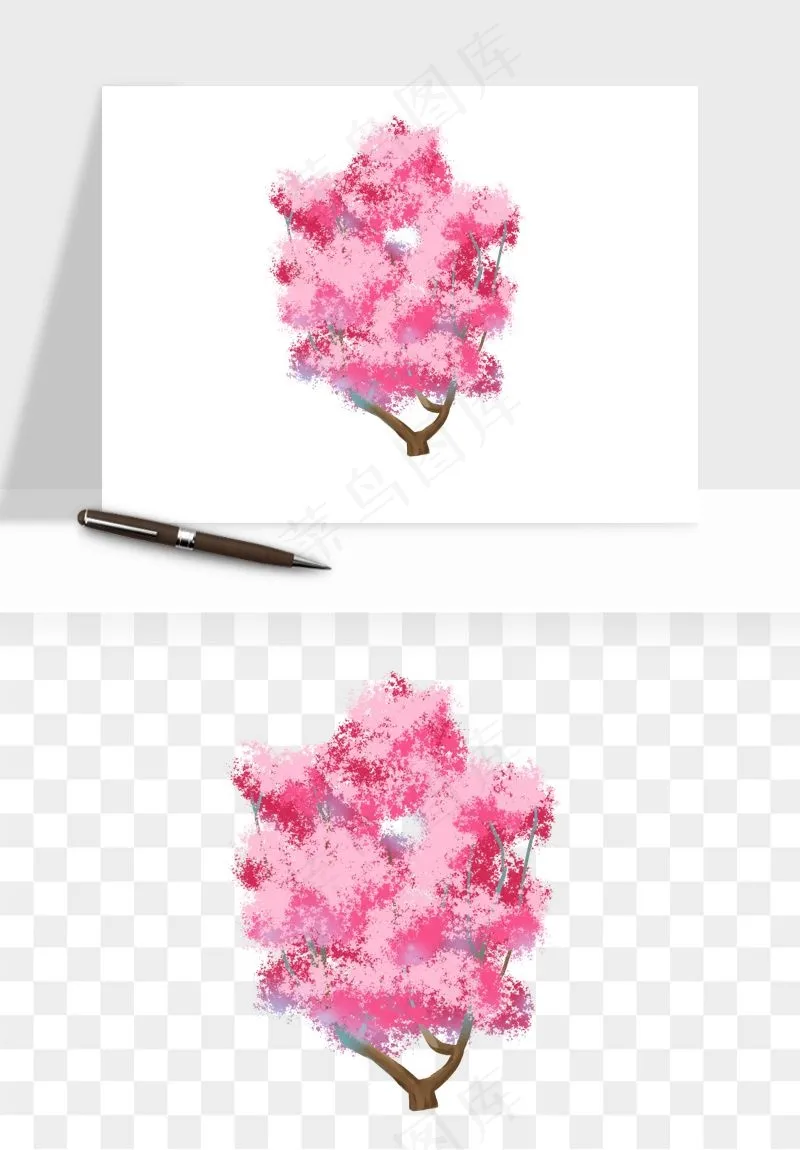 手绘浪漫花树桃花树png免抠