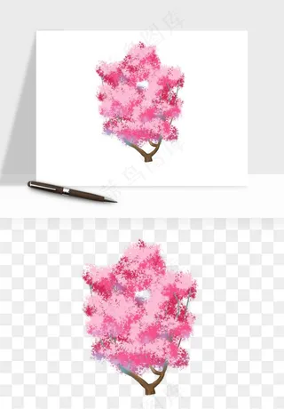 手绘浪漫花树桃花树png免抠
