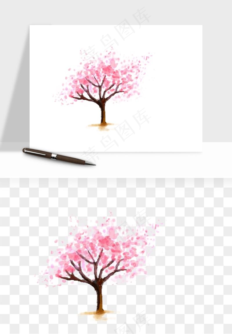 手绘浪漫花树桃花树png免抠