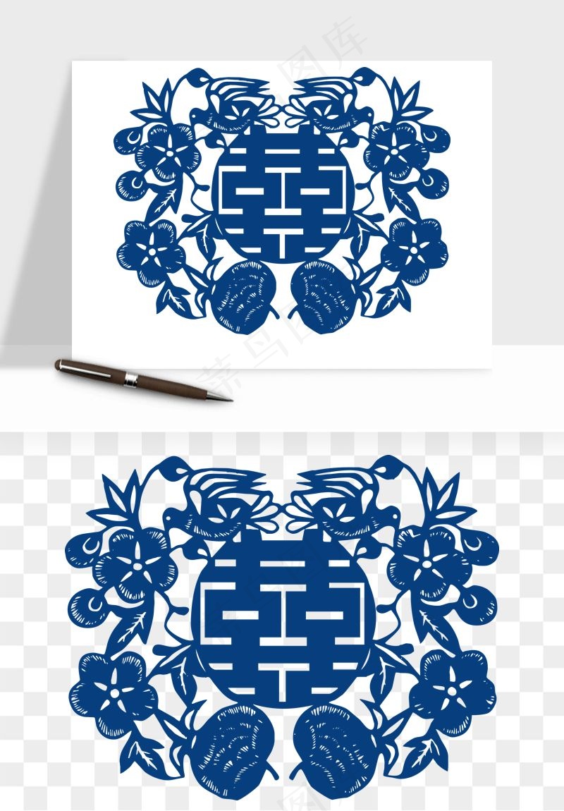 青花瓷花纹花卉图案png免抠
