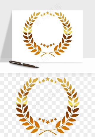边框橄榄桂枝麦穗奖章png免抠