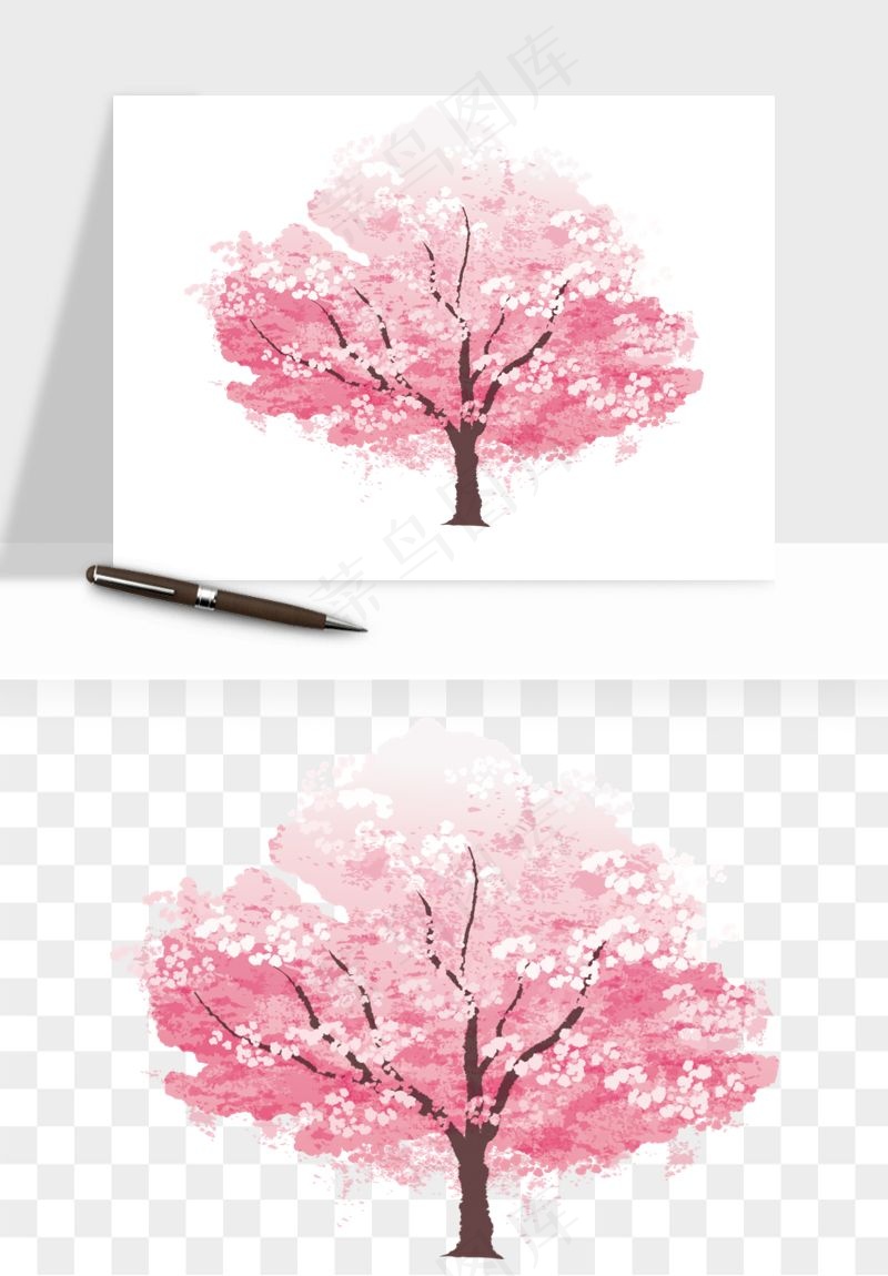 手绘樱花树png免抠