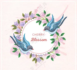 彩绘花环和鸟矢量素材