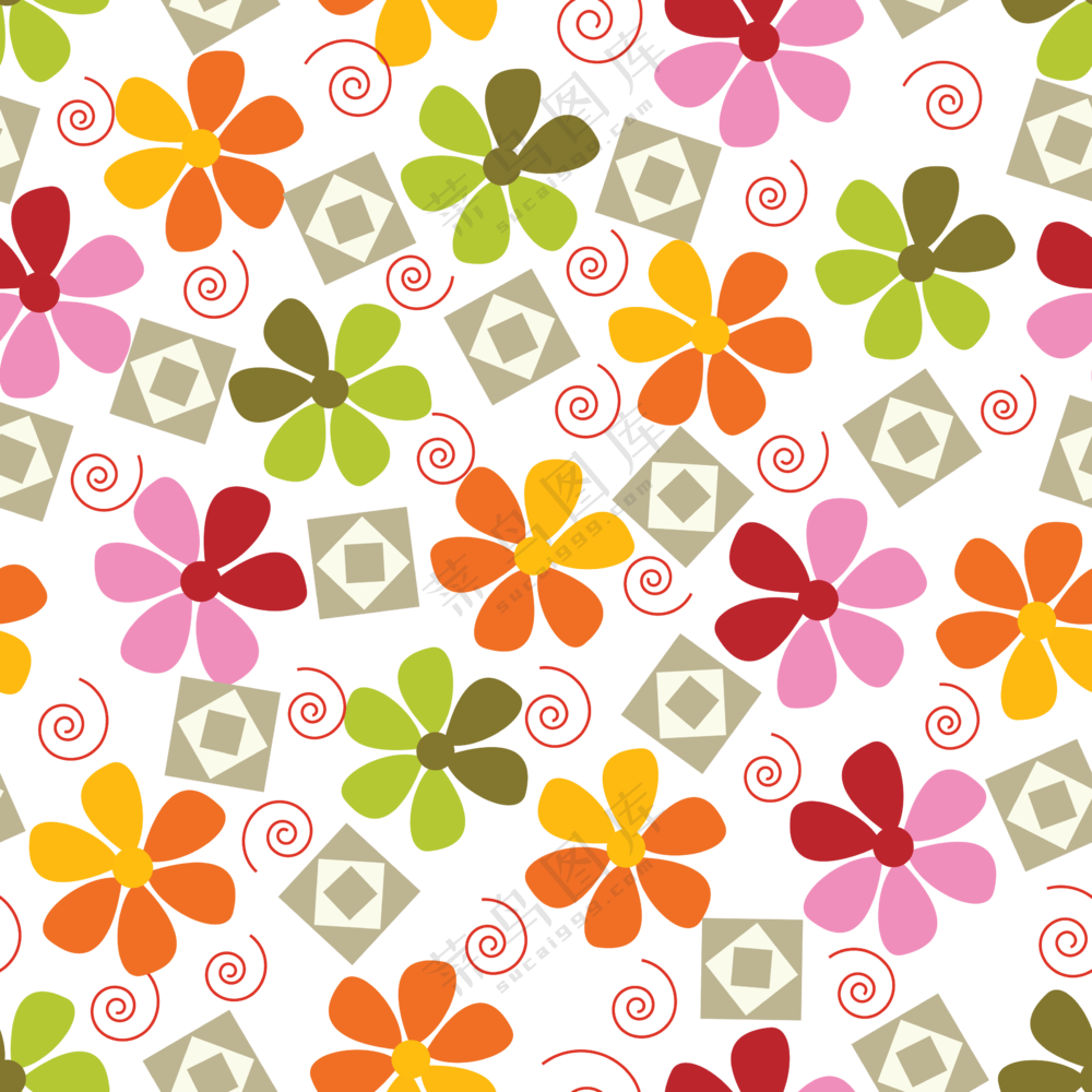 花朵螺旋线等图案无缝拼接免抠素材