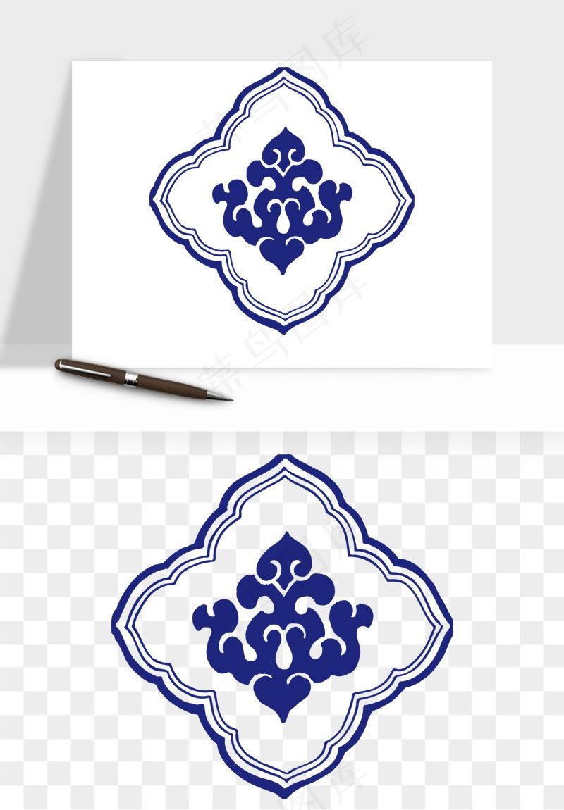 青花瓷花纹花卉图案png免抠