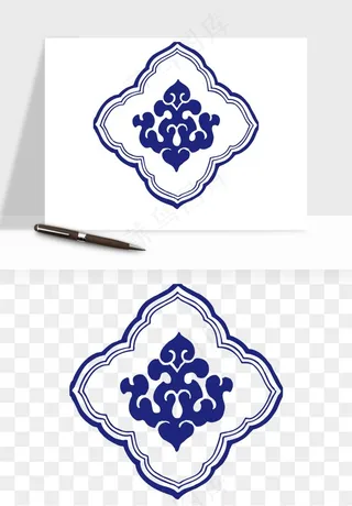 青花瓷花纹花卉图案png免抠