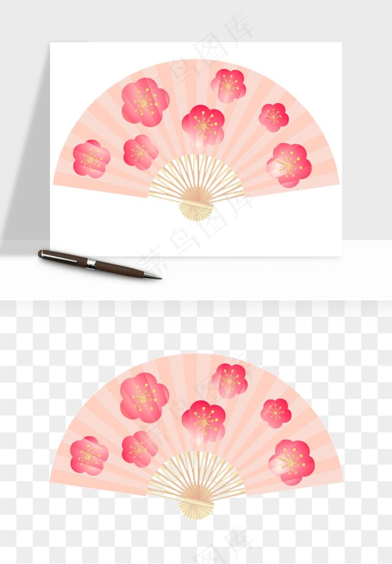 古风扇子元素png免抠