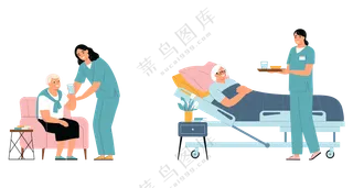 卡通护士照顾病人场景素材 (1)