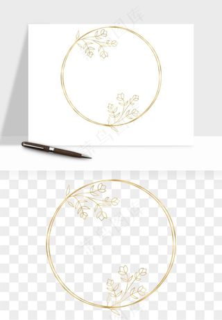 金色植物花环边框png免抠