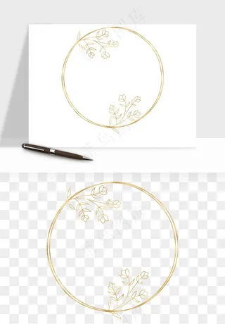 金色植物花环边框png免抠