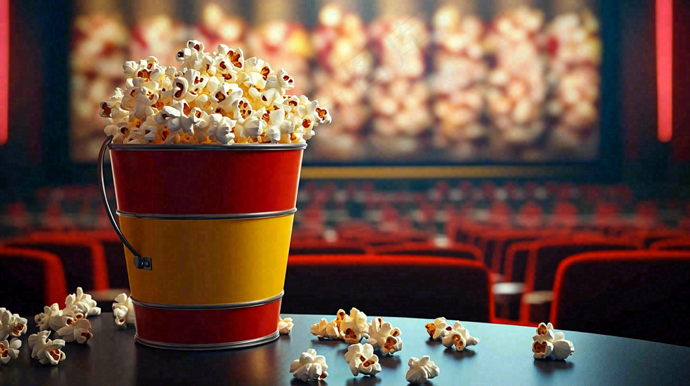电影院休闲爆米花观影场景摄影图