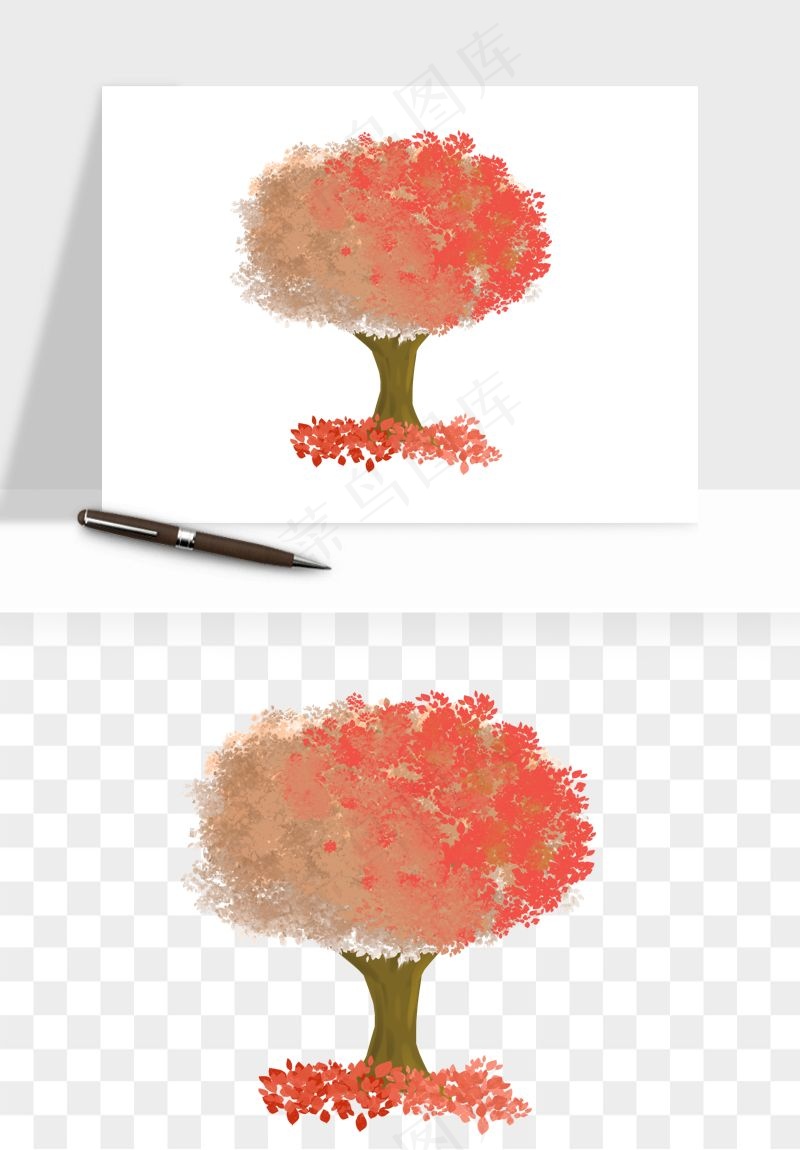 手绘浪漫花树桃花树png免抠
