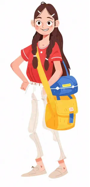 背着书包的少女学生人物卡通插画免抠