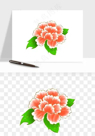 手绘国潮牡丹花花卉图案png免抠