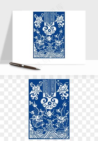 青花瓷花纹花卉图案png免抠