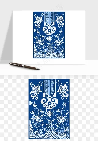 青花瓷花纹花卉图案png免抠