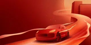 红色汽车活动插画风主视觉海报背景