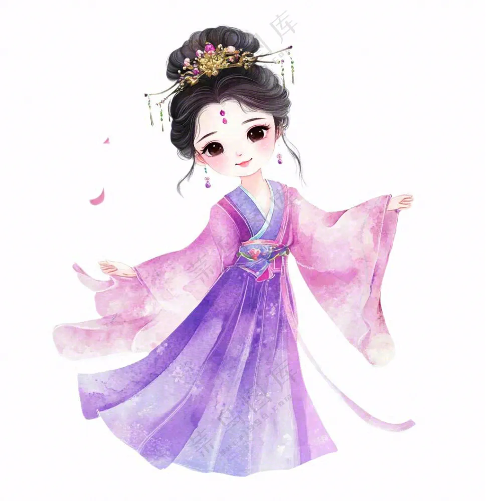 古风人物紫色舞蹈少女卡通插画免抠