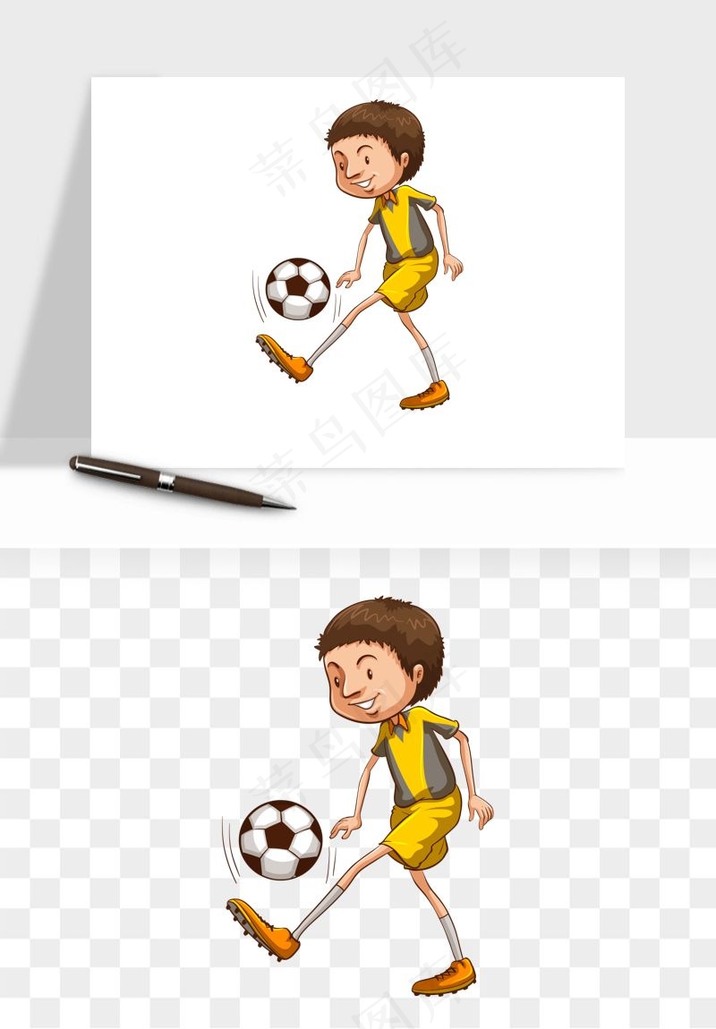 卡通踢足球男孩png免抠