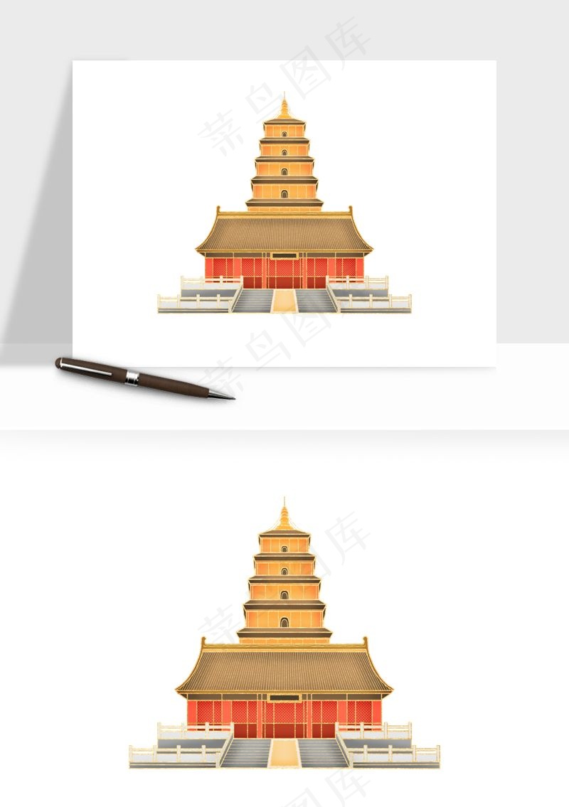 国潮风古建筑古楼古塔鼓楼psd,png免抠图