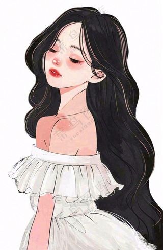 白色衣服的长头发少女美丽人物卡通插画免抠