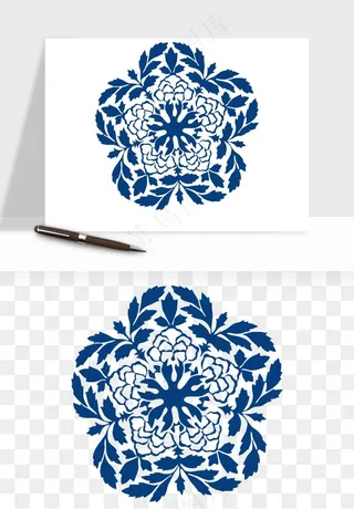 青花瓷花纹花卉图案png免抠