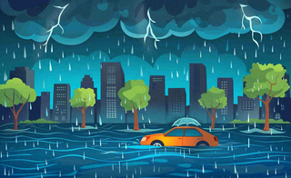 暴雨天气预警自然灾害卡通插画背景