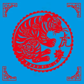 红色圆形老虎剪纸