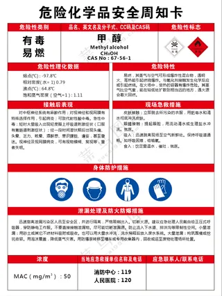 甲醇危险化学品安全周知卡