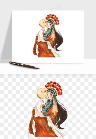 手绘国潮女性人物插画png免抠