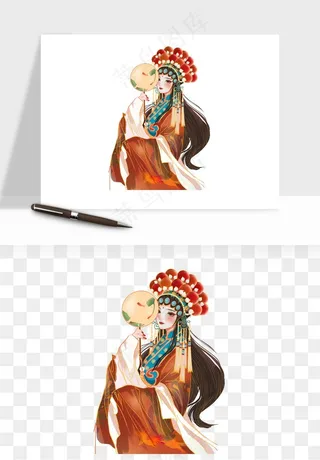 手绘国潮女性人物插画png免抠