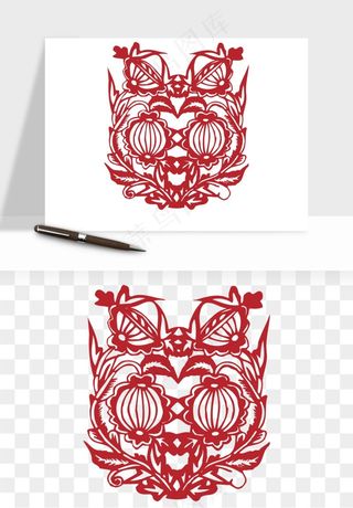 传统剪纸植物花卉png免抠