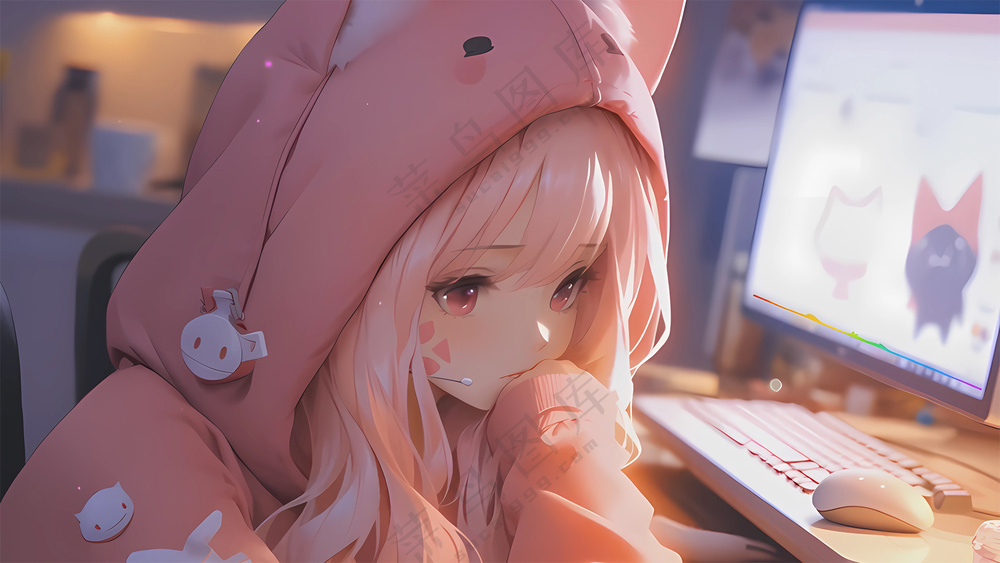 粉色连帽衫动漫女孩