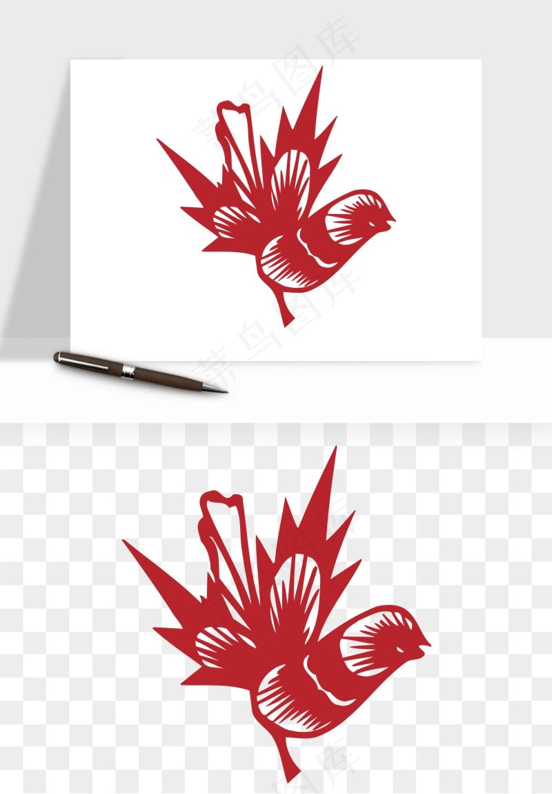 传统花鸟动物剪纸png免抠