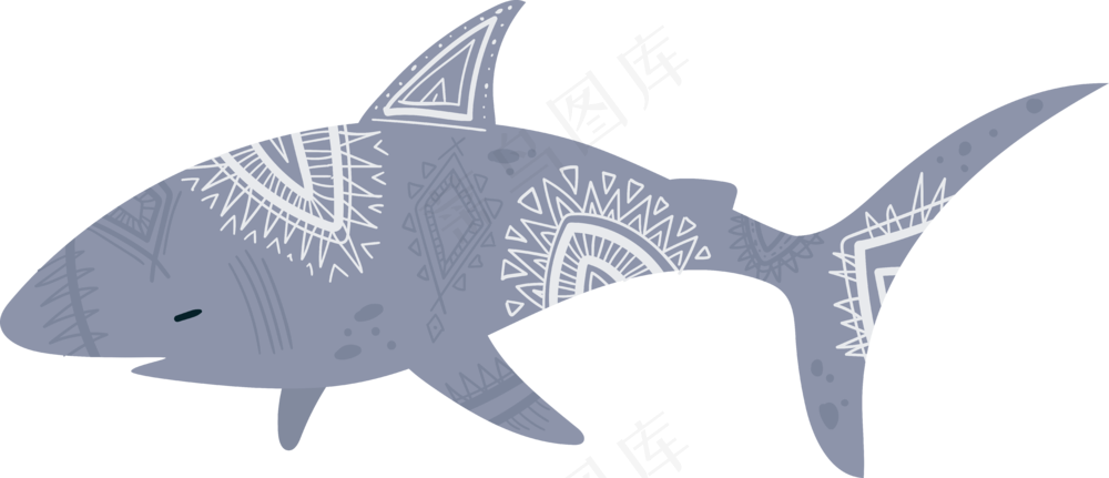 蓝色小鲨鱼 波西米亚风格花纹小动物