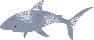 蓝色小鲨鱼 波西米亚风格花纹小动物