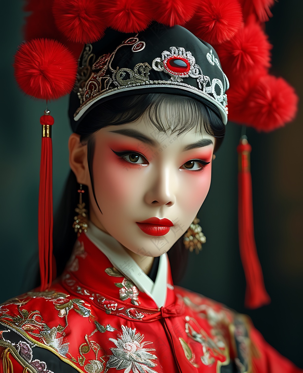 京剧状元女_红色汉服_黑色状元帽子_高清写实